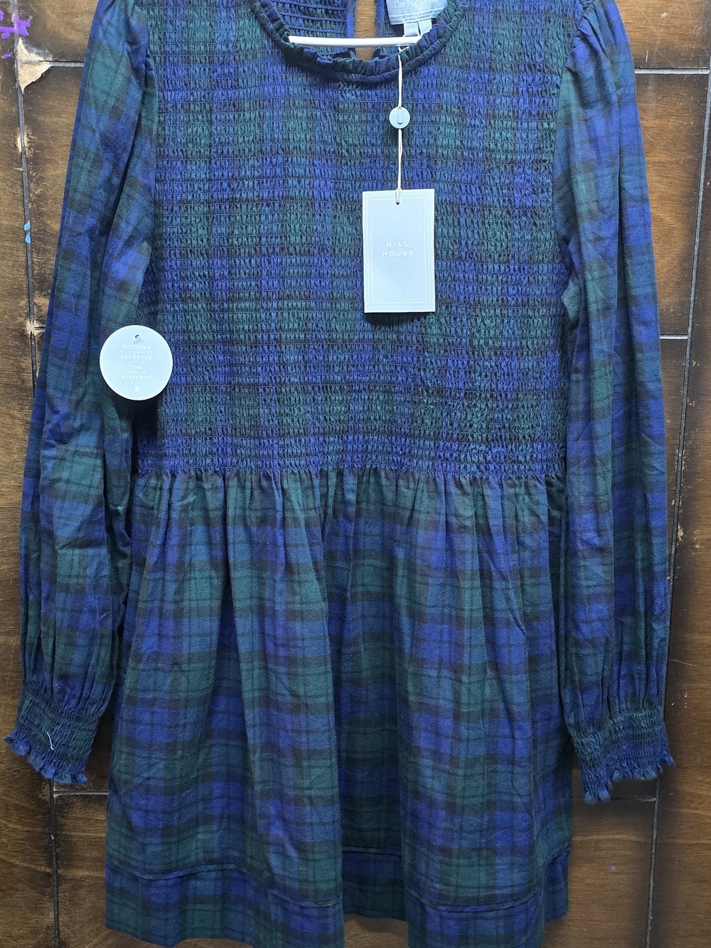 Plaid Smocked Mini Dress in Blue-Green Nwt XL The Nap Dress